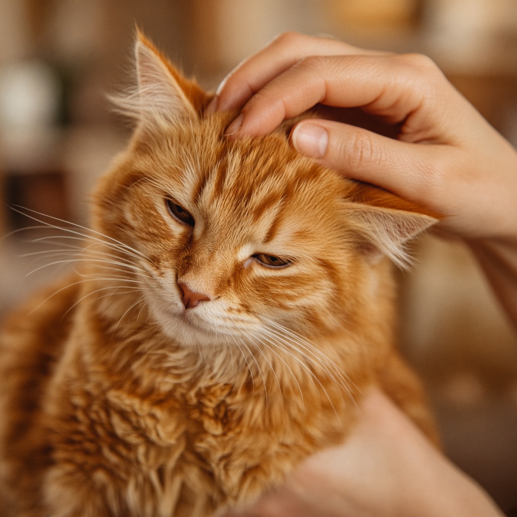 Rote Katze wird sanft gestreichelt