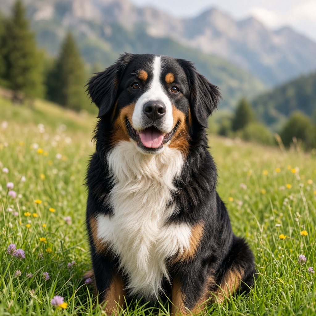 Berner Sennenhund auf einer Almwiese